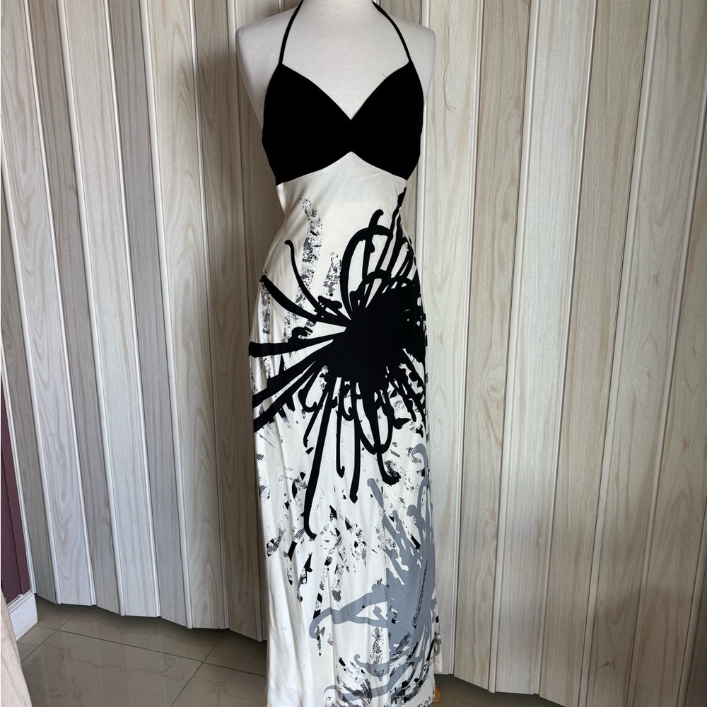 Kenneth Cole Black and.Cream Halter Dress